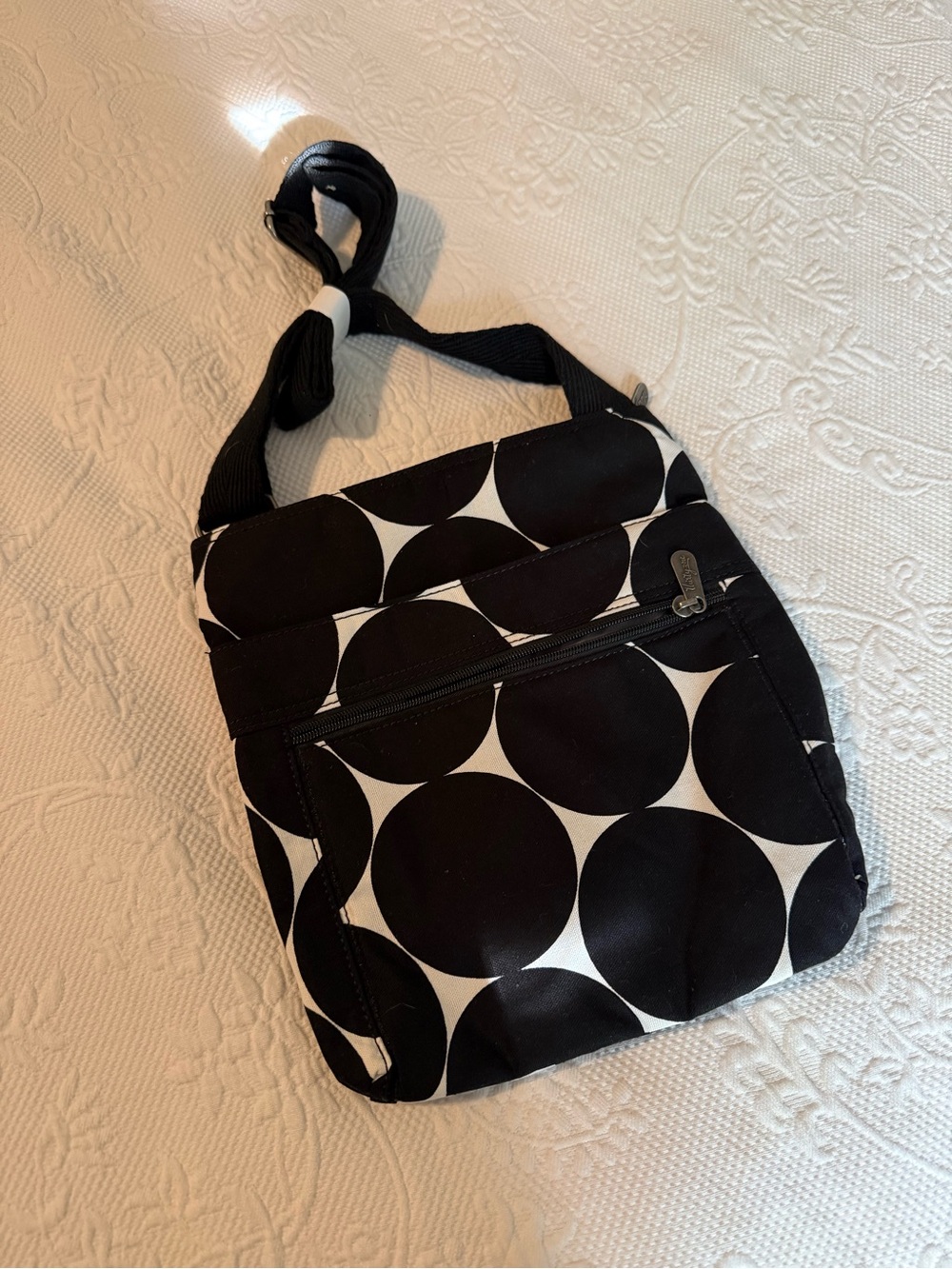 Black and White Polka Dot Crossbody Shoulder Bag - Thirty-One